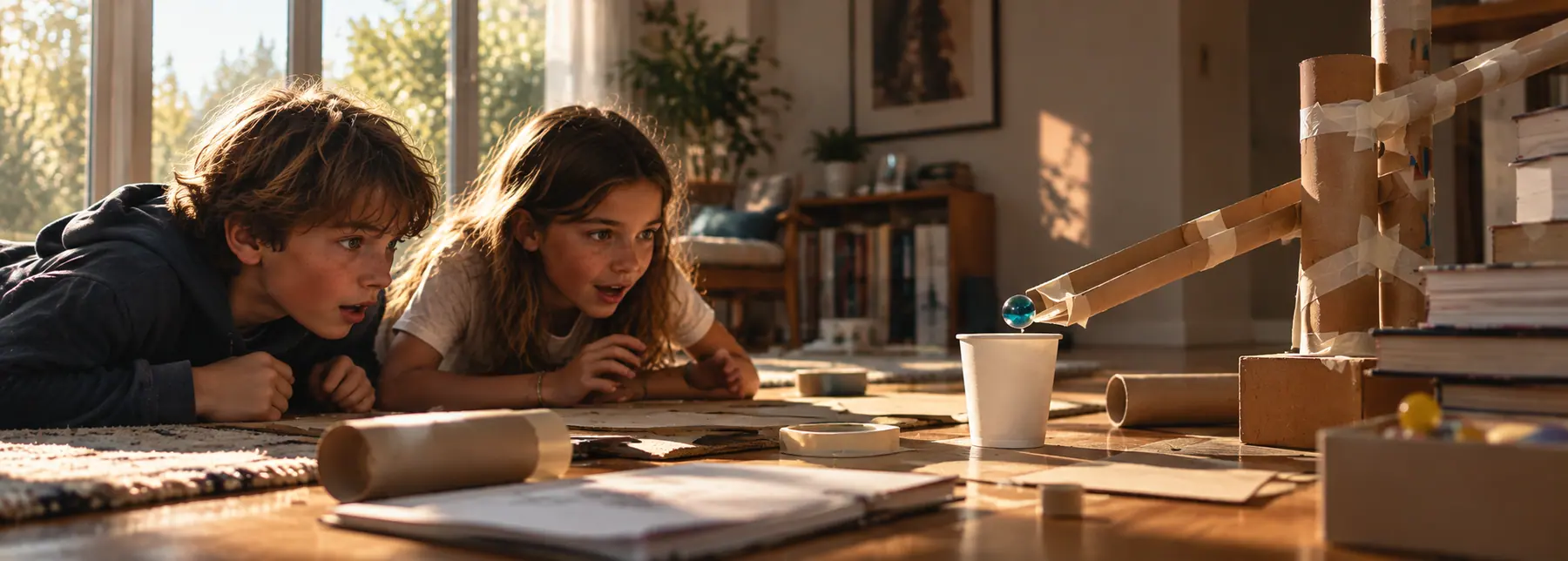 A kid and a parent in the kitchen at breakfast